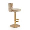 Velvet Swivel Barstools Set of 2 Round Upholstered Bar Chairs Adjustable Heigh Breakfast Stainless Steel Titanium Gold Curved Back Strap Golden Footrest for Kitchen Counter Dining Room Office ( Color view 4