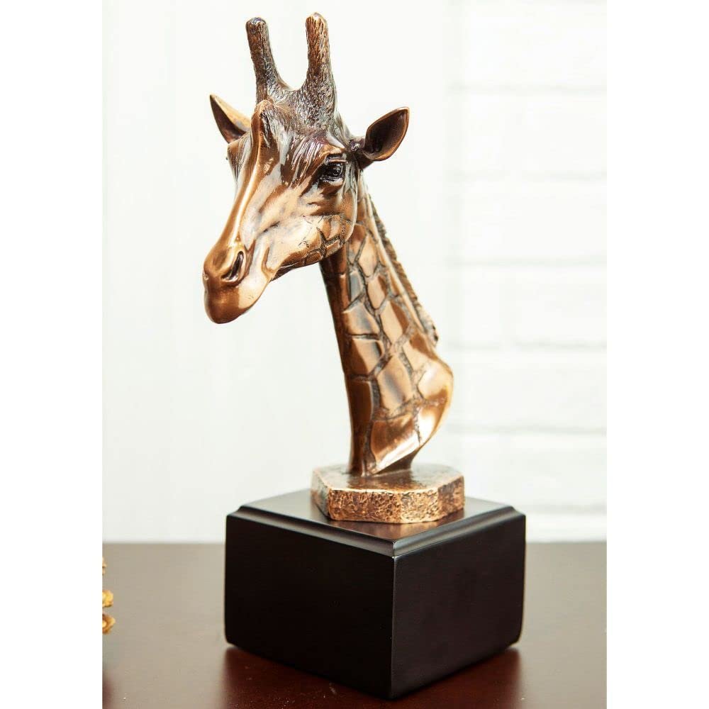 1 Pcs Wild Giraffe Head Bust Electroplated Bronze Finish Statue With Base