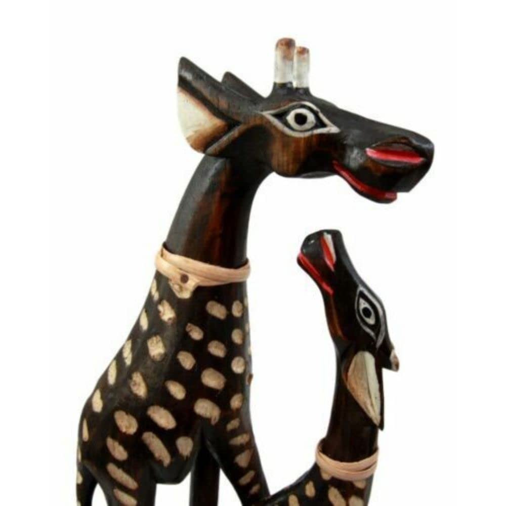 1 Pcs Wood Handicrafts Giraffe With Calf Family Figurine