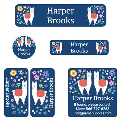 Name Bubbles - Custom Name Labels for Camp, Daycare, School (75 Labels - 5 Sizes) Waterproof Name Stickers for Clothing Tags, Water Bottles, School Supplies, Sleeping Bags, Shoes (Llama)