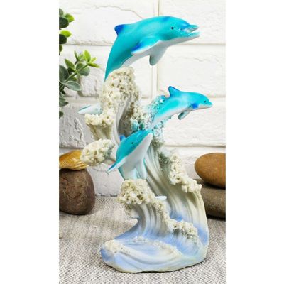 1 Pcs Sea World Three Dolphins Leaping Out Of The Waves Statue 6.25" Tall