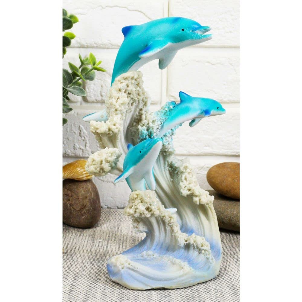 1 Pcs Sea World Three Dolphins Leaping Out Of The Waves Statue 6.25" Tall