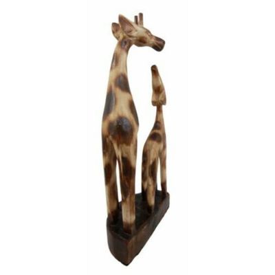 1 Pcs Wood Handicraft Solo Mother Giraffe With Calf Family Figurine