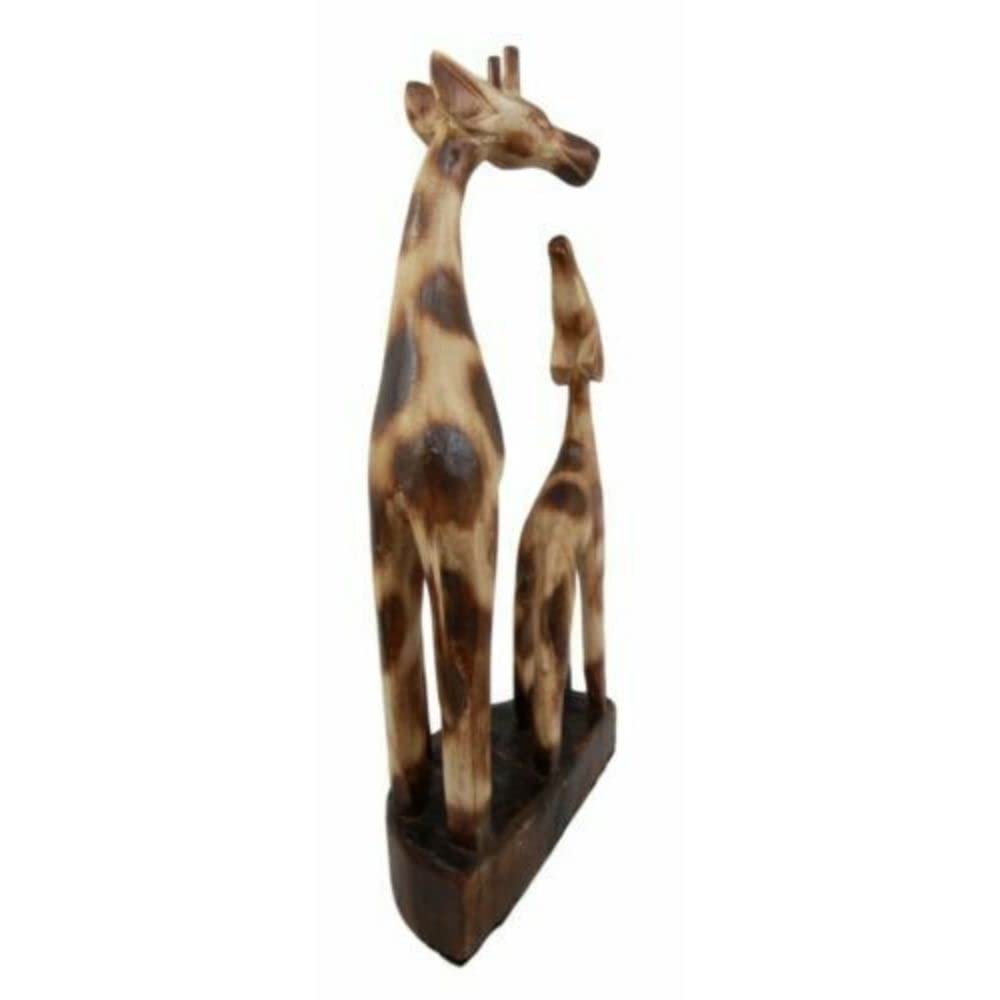 1 Pcs Wood Handicraft Solo Mother Giraffe With Calf Family Figurine