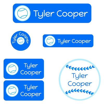 Name Bubbles - Custom Daycare Name Labels (99 Labels - 5 Sizes) Personalized Waterproof Name Stickers for Clothing Tags, Toys, Books, Water Bottles, Lunch Boxes, School, and Shoes (Baseball)