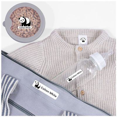 Name Bubbles - Custom Daycare Name Labels (96 Labels - 5 Sizes) Personalized Waterproof Name Stickers for Clothing Tags, Toys, Books, Water Bottles, Lunch Boxes, School, and Shoes (Panda)