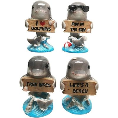 1 Pcs Ocean Aquatic Cool Dolphin Family Holding Sign Small Figurines Set