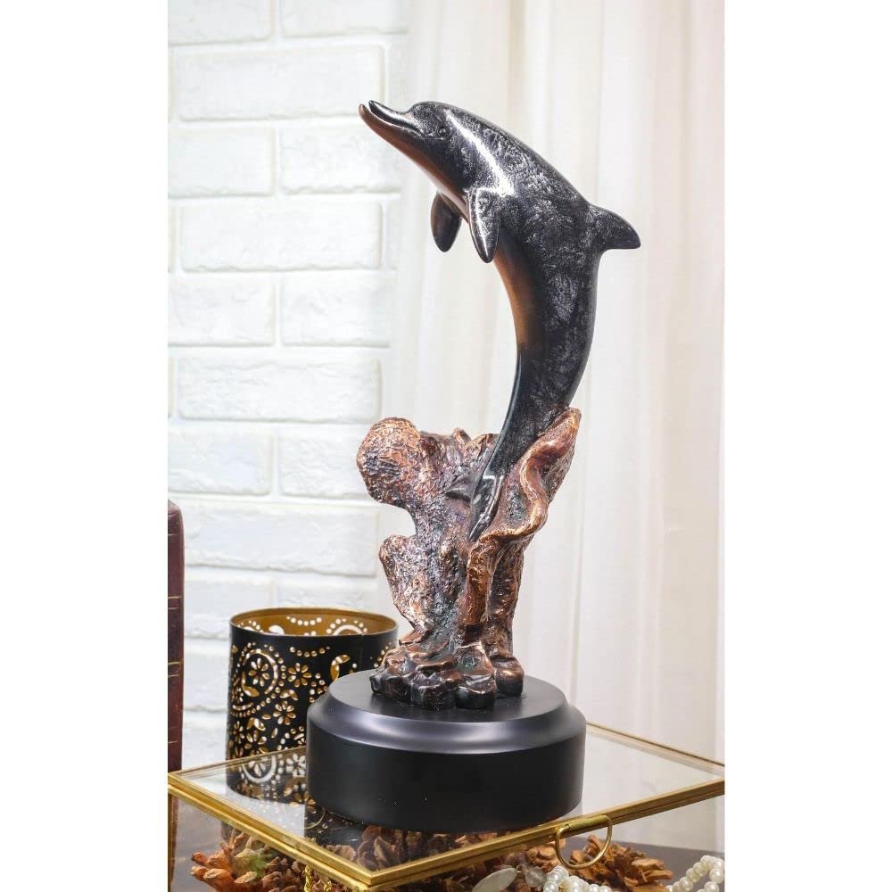 1 Pcs Sea Dolphin Jumping Out of Water Bronze Electroplated Resin Figurine