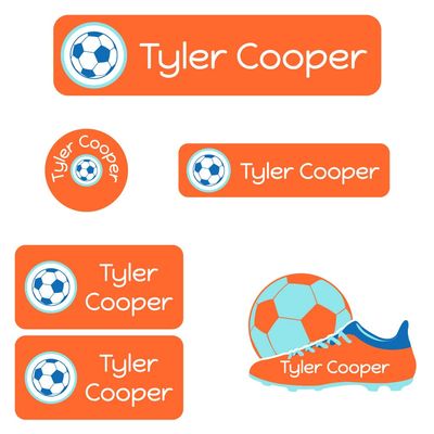 Name Bubbles - Custom Daycare Name Labels (99 Labels - 5 Sizes) Personalized Waterproof Name Stickers for Clothing Tags, Toys, Books, Water Bottles, Lunch Boxes, School, and Shoes (Soccerball)