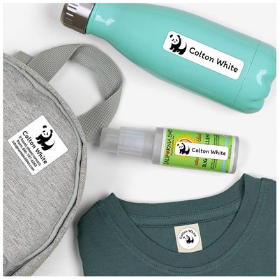 Name Bubbles - Custom Name Labels for Camp, Daycare, School (73 Labels - 5 Sizes) Waterproof Name Stickers for Clothing Tags, Water Bottles, School Supplies, Sleeping Bags, Shoes (Panda)