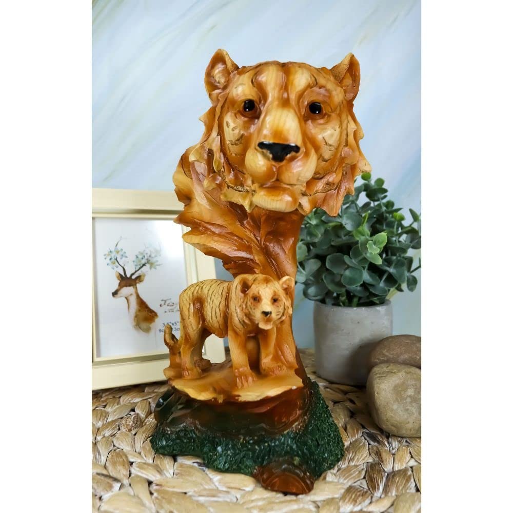 1 Pcs Tiger Bust Statue 9.25" H Faux Wood Resin Tiger Family Wildlife Figurine