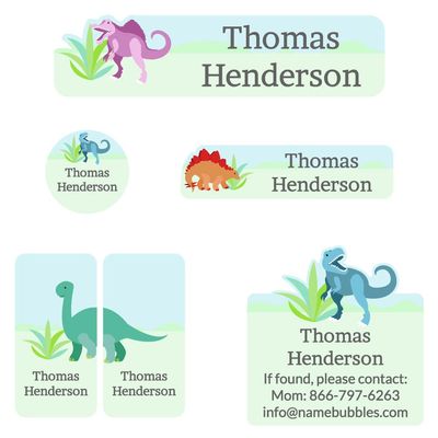 Name Bubbles - Custom Name Labels for Camp, Daycare, School (75 Labels - 5 Sizes) Waterproof Name Stickers for Clothing Tags, Water Bottles, School Supplies, Sleeping Bags, Shoes (Dinosaurs)