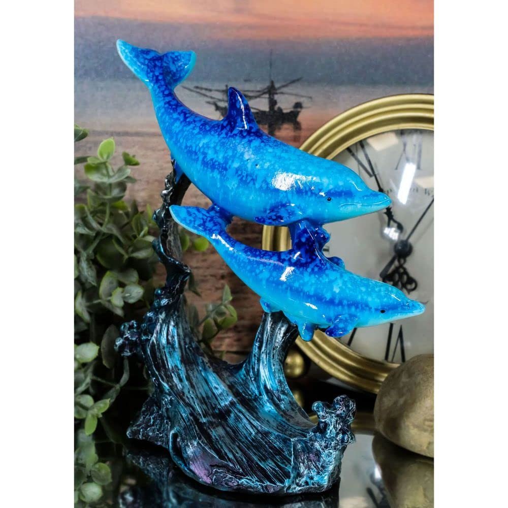 1 Pcs Sea Ocean 2 Blue Dolphins Swimming Around Underwater Coral Reef Figurine