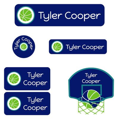 Name Bubbles - Custom Daycare Name Labels (99 Labels - 5 Sizes) Personalized Waterproof Name Stickers for Clothing Tags, Toys, Books, Water Bottles, Lunch Boxes, School, and Shoes (Basketball Icon)