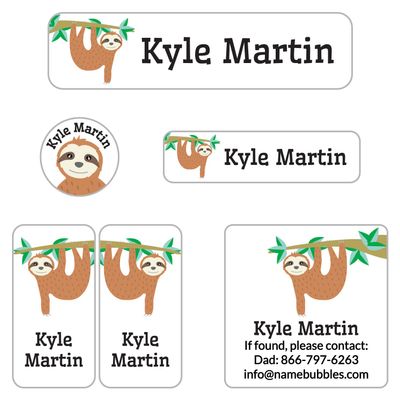Name Bubbles - Custom Name Labels for Camp, Daycare, School (75 Labels - 5 Sizes) Waterproof Name Stickers for Clothing Tags, Water Bottles, School Supplies, Sleeping Bags, Shoes (Sloth)