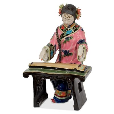ChinaFurnitureOnline Chinese Porcelain Figurine, Lady Playing Guqin