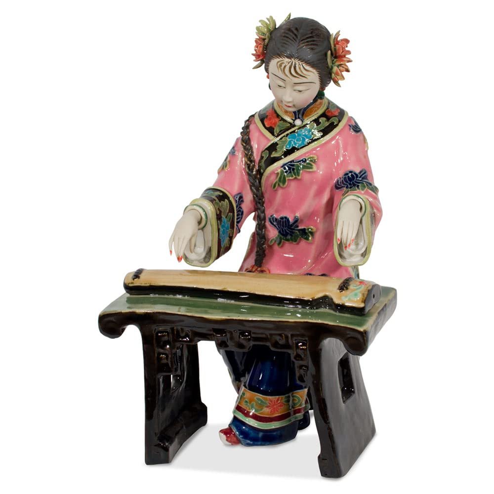 ChinaFurnitureOnline Chinese Porcelain Figurine, Lady Playing Guqin