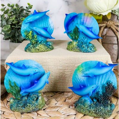 1 Pcs Ocean Reef Swimming Dolphins Fish W/Clams Mini Figurines