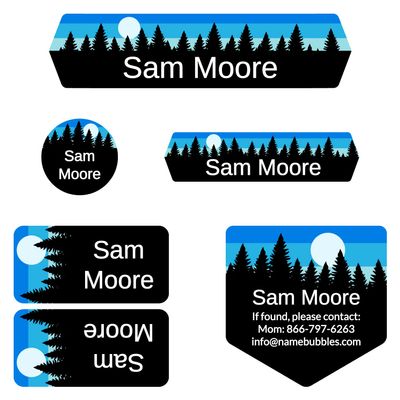 Name Bubbles - Custom Name Labels for Camp, Daycare, School (75 Labels - 5 Sizes) Waterproof Name Stickers for Clothing Tags, Water Bottles, School Supplies, Sleeping Bags, Shoes (Forest Sky)