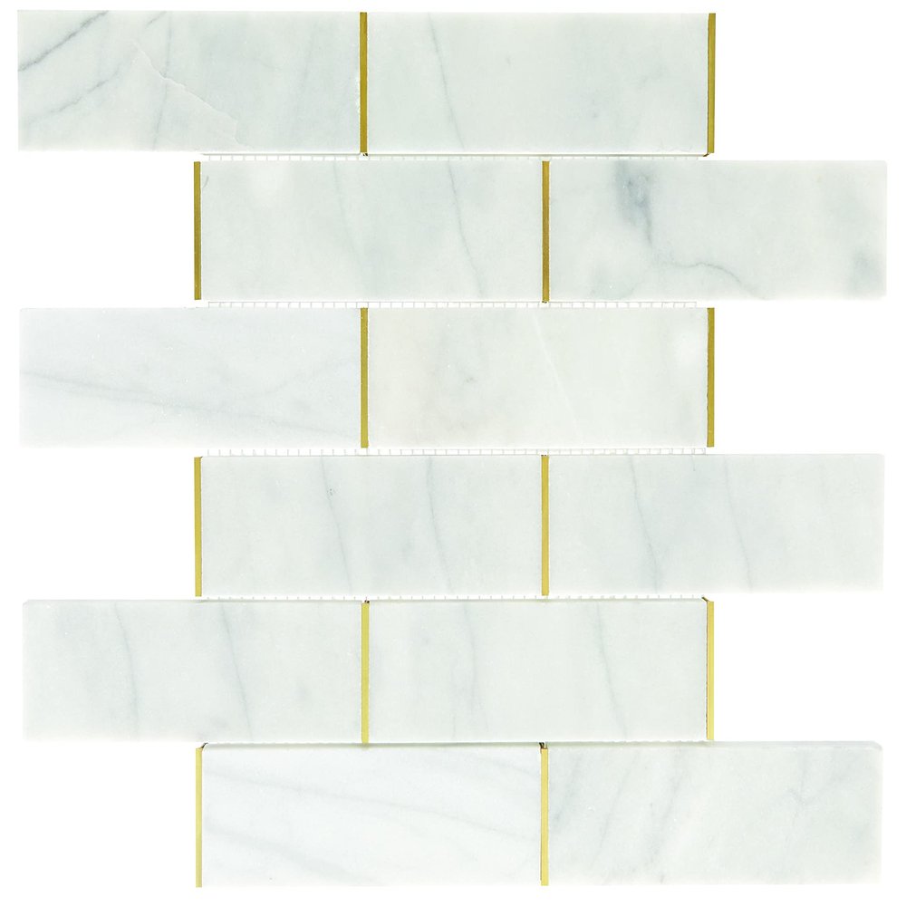 Daltile Lavaliere Natural Stone Melded Mosaic in Honed Alluring White with Brass (5 PC per Carton) (4.65 SQFT per Carton)