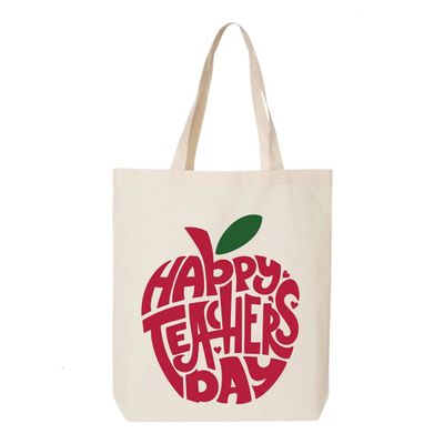 ALLDAY US Tote Bag For Women Retro Large Size Shoulder Bag, Cotton Canvas Bag, Multi-purpose Bag, Reusable Shopping Bag, Happy Teachers Natural