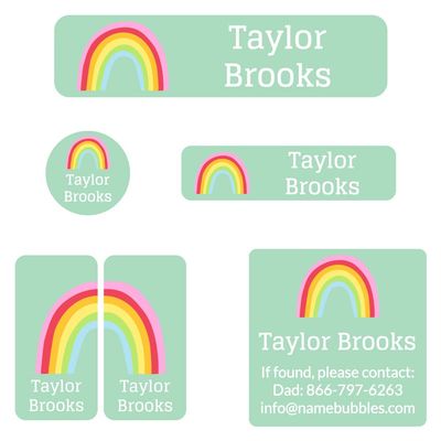 Name Bubbles - Custom Name Labels for Camp, Daycare, School (75 Labels - 5 Sizes) Waterproof Name Stickers for Clothing Tags, Water Bottles, School Supplies, Sleeping Bags, Shoes (Rainbows)
