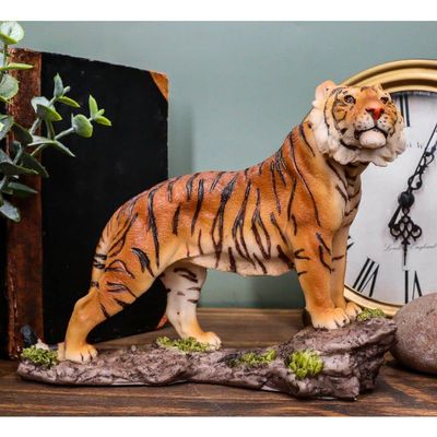 1 Pcs Sultan Orange Bengal Tiger On Rock Statue 7.25"Long Giant Cat Wild Animal Decor
