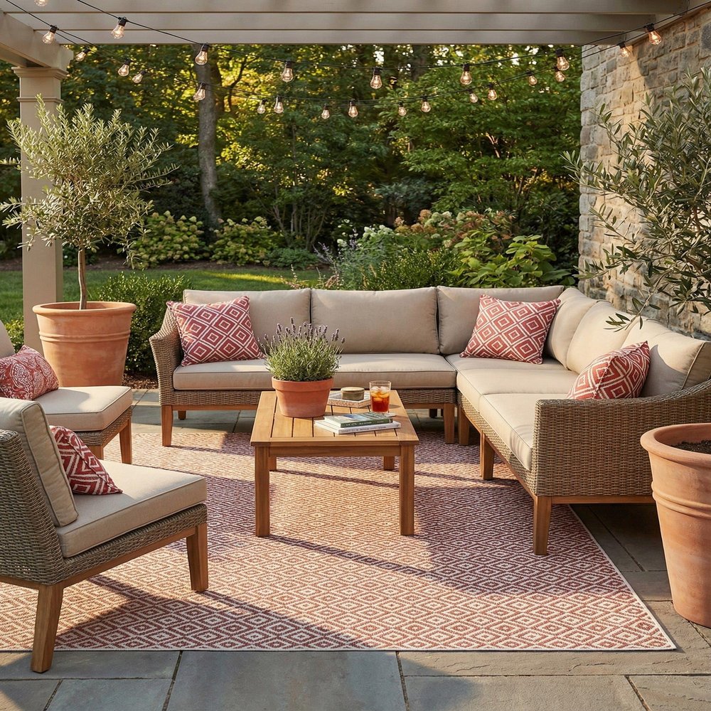 Rugs.com - Jill Zarin Outdoor Rug 9' x 12' Rust Red Indoor/Outdoor Rug Bohemian Trellis Pattern, Durable for Patios, Decks, and Porches