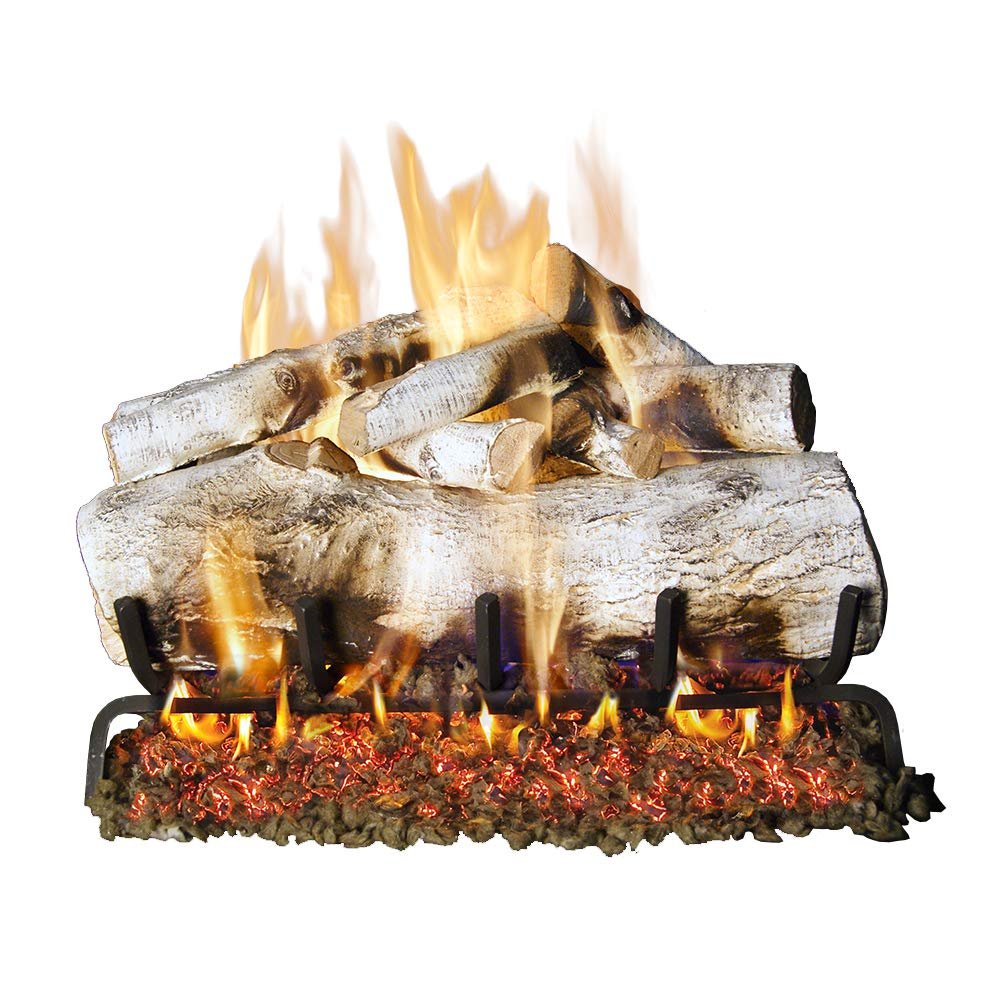 Peterson Real Fyre 24-inch Mountain Birch Log Set with ANSI Certified Vented G45 Dual- Flame Burner w/Variable Flame On/Off Valve w/Handheld Remote Control (Propane Gas)