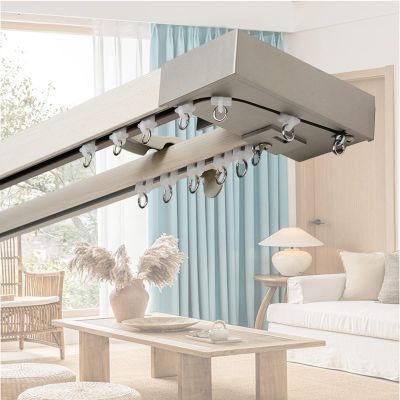 NOIRDA Luxury Double Curtain Rod - 100-600cm, Wall Mount Curtain Double Track System with Nano Pulley and Mounting Accessories, for Living Room Bedroom Room Divider(Color:B,Size:500cm/16.4ft)