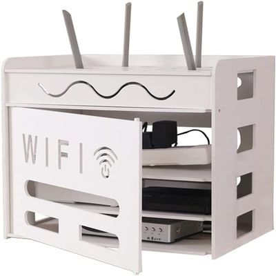 AVEEWA Wireless Router Storage Shelf Solid Wood Plastic Board Network Set Top Box Wall Mounted Router Storage Box/White/36 * 26.5 * 32.5Cm