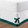 PG Beddings 1 Piece Two Tone Split Corner Tie Bed Skirt, 21 Inch Drop Length 100% Egyptian Cotton, Full Size Solid White/Teal view 2