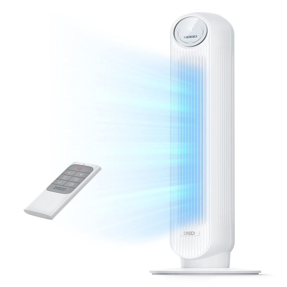 Dreo Tower Fan for Bedroom, 25ft/s Velocity Quiet Floor Fan, 90 Oscillating Fans for Indoors with 4 Speeds, 4 Modes, 8H Timer, Standing Fans, Bladeless Fan, White (DR-HTF007)