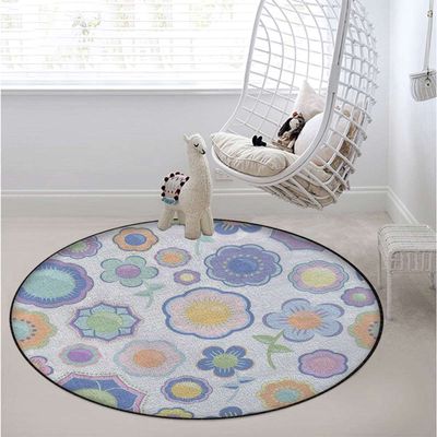 Colorful Design Gaming Chair Mat Office Chair Mat for Carpet and Hardwood Floor Round Rug Floor Protector for Rolling Chair Modern Floral Flowers Geometrical,Green Vermilion Diameter 43.3 in