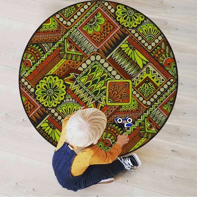 Apartment Decor Gaming Chair Mat for Hardwood Floor Anti-Slip Floor Protector Game Controller Rubber Gaming Computer Chair Mat African Elements Collage,Yellow Orange Diameter 60 in