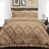 3 Piece Duvet Cover, Luxury Diamond-Ruffle Quilt Cover Set with Zipper, 100% Egyptian Cotton, Soft & Elegant 400TC Comforter Cover Set - Taupe Solid, Super King Size. view 1