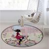Bicycle Girl Round Rug Nursery Rug for Bedroom Playroom Non Slip Educational Playmat Round Circle Carpet Flowers Butterflies Leaves Branches Image,Multicolor Diameter 60 in view 4