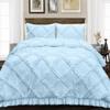 3 Piece Duvet Cover, Luxury Diamond-Ruffle Quilt Cover Set with Zipper, 100% Egyptian Cotton, Soft & Elegant 400TC Comforter Cover Set - Light Blue Solid, Super King Size. view 1