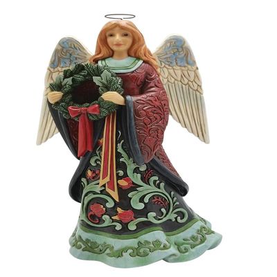 Enesco Jim Shore Heartwood Creek Holiday Manor Angel Holding Wreath Figurine, 9.25 Inch, Multicolor