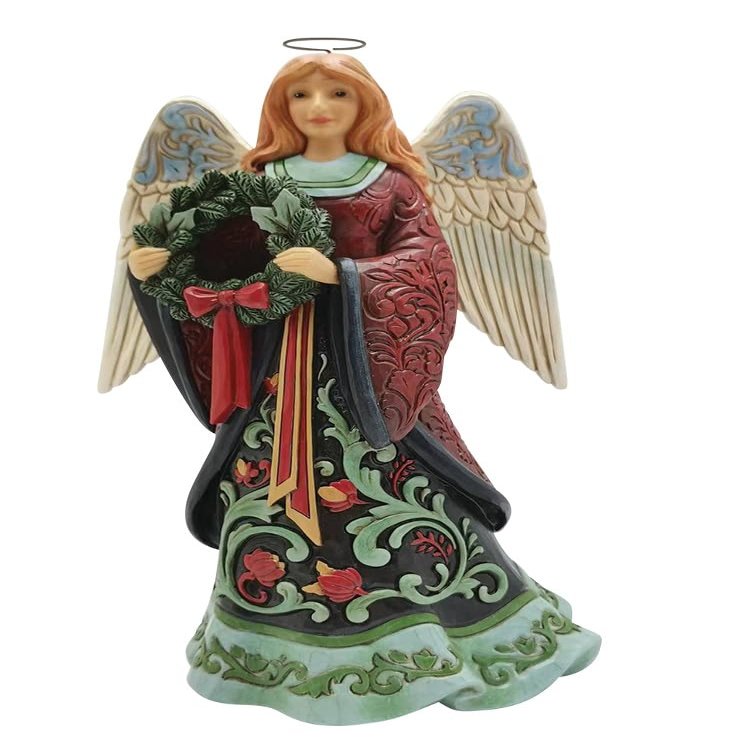 Enesco Jim Shore Heartwood Creek Holiday Manor Angel Holding Wreath Figurine, 9.25 Inch, Multicolor