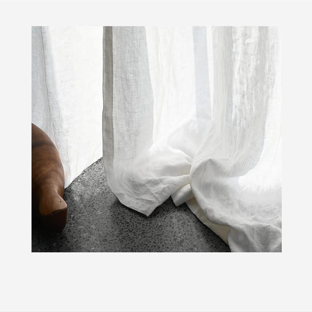 100% Linen Curtain Farmhouse White Curtains 63 Inches Long Pinch Pleated Drapes Linen Fall Curtains for Living Room Bedroom Window Treatments Light Filtering Curtains 1 Panel Set (100"W x 63"L)
