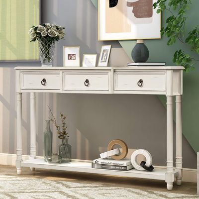 Buffet Sideboard, Wood Storage Cabinet, Console Table with Storage Shelf, 3 Drawers, Wood Buffet Server for Living Room Kitchen Dining Room (Antique White)