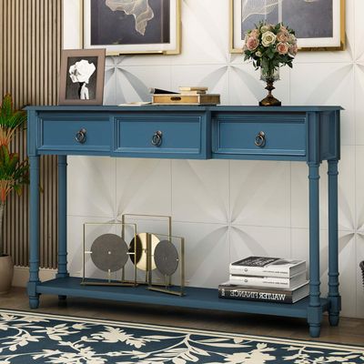 Buffet Sideboard, Wood Storage Cabinet, Console Table with Storage Shelf, 3 Drawers, Wood Buffet Server for Living Room Kitchen Dining Room (Antique Navy)