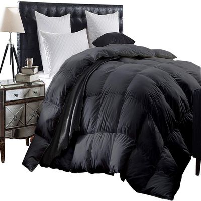 1-Piece All Season Luxurious 800TC Down Alternative Comforter, 100% Egyptian Cotton 100 GSM Comforter Only- California Queen Dark Grey Solid