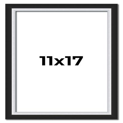 11x17 Frame Black & Silver Solid Wood Picture Frame Width 1.25 Inches | Interior Depth 0.75 Inches | Carter Contemporary Photo Frame Complete with UV Acrylic, Foam Board Backing & Hanging Hardware