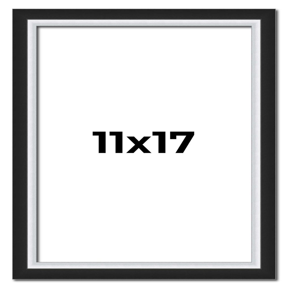 11x17 Frame Black & Silver Solid Wood Picture Frame Width 1.25 Inches | Interior Depth 0.75 Inches | Carter Contemporary Photo Frame Complete with UV Acrylic, Foam Board Backing & Hanging Hardware