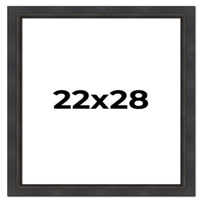 Poster Palooza 22x28 Frame Black Ornate Beveled Rope Solid Wood Picture Frame | 2 Inch Moulding Width | with UV Acrylic Plexiglass, Foam Board Backing & Hanging Hardware Included