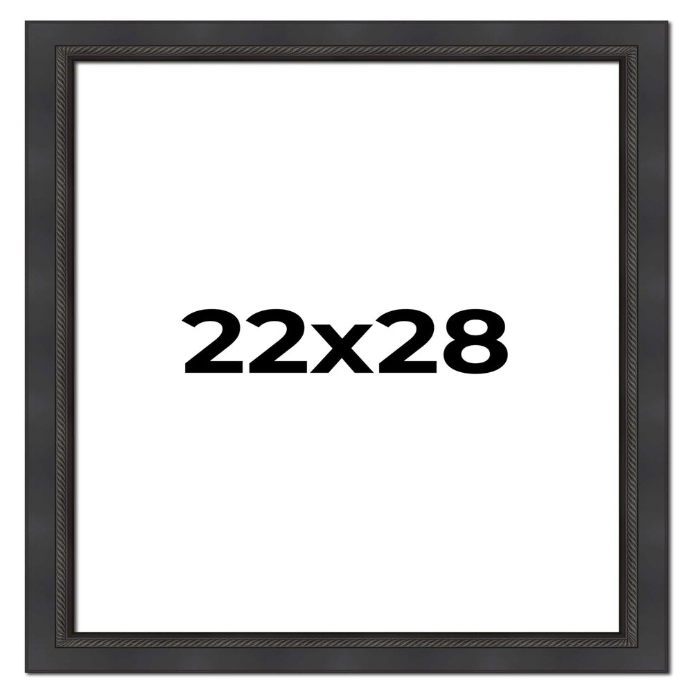 Poster Palooza 22x28 Frame Black Ornate Beveled Rope Solid Wood Picture Frame | 2 Inch Moulding Width | with UV Acrylic Plexiglass, Foam Board Backing & Hanging Hardware Included