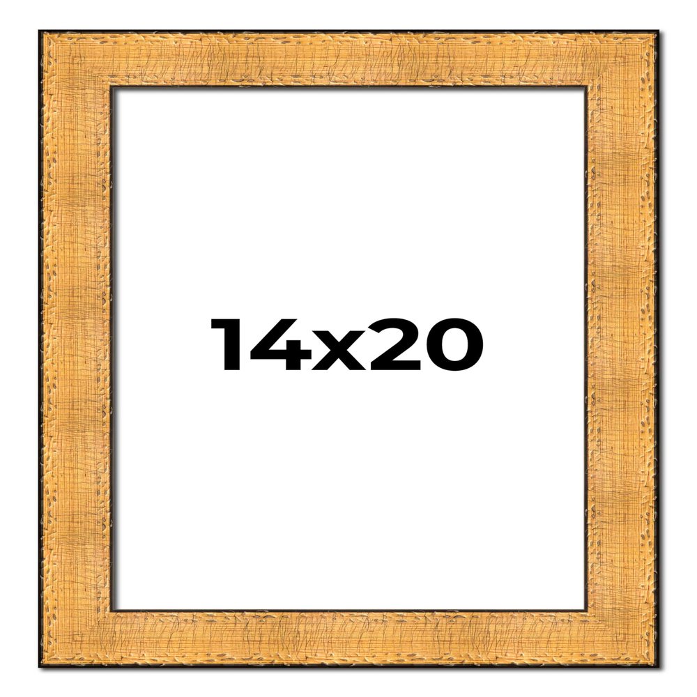 Poster Palooza 14x20 Frame Gold Rustic Farmhouse Solid Wood Picture Frame | 2.25 Inch Moulding Width | with UV Acrylic Plexiglass, Foam Board Backing & Hanging Hardware Included | Polo Collection
