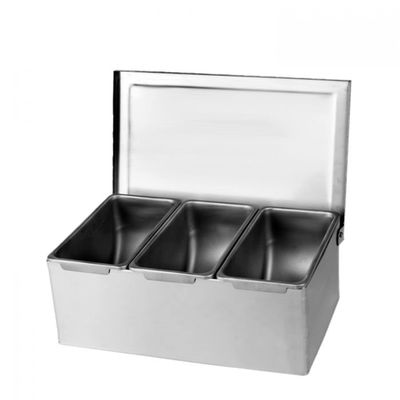 TrueCraftware- 3 Compartment Stainless Steel Condiment Bar (Open Bottom)- Condiment Dispenser Serving Container Garnish Tray Bar Caddy Condiment Server Caddy Garnish Holder for Home Work Restaurant